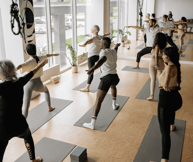 Multiple people in a yoga class